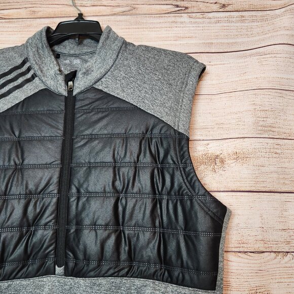 Adidas Golf Mens Puffer Vest Size M Black Gray 1/2 Zip Sleeveless Jacket Pockets - Picture 4 of 15